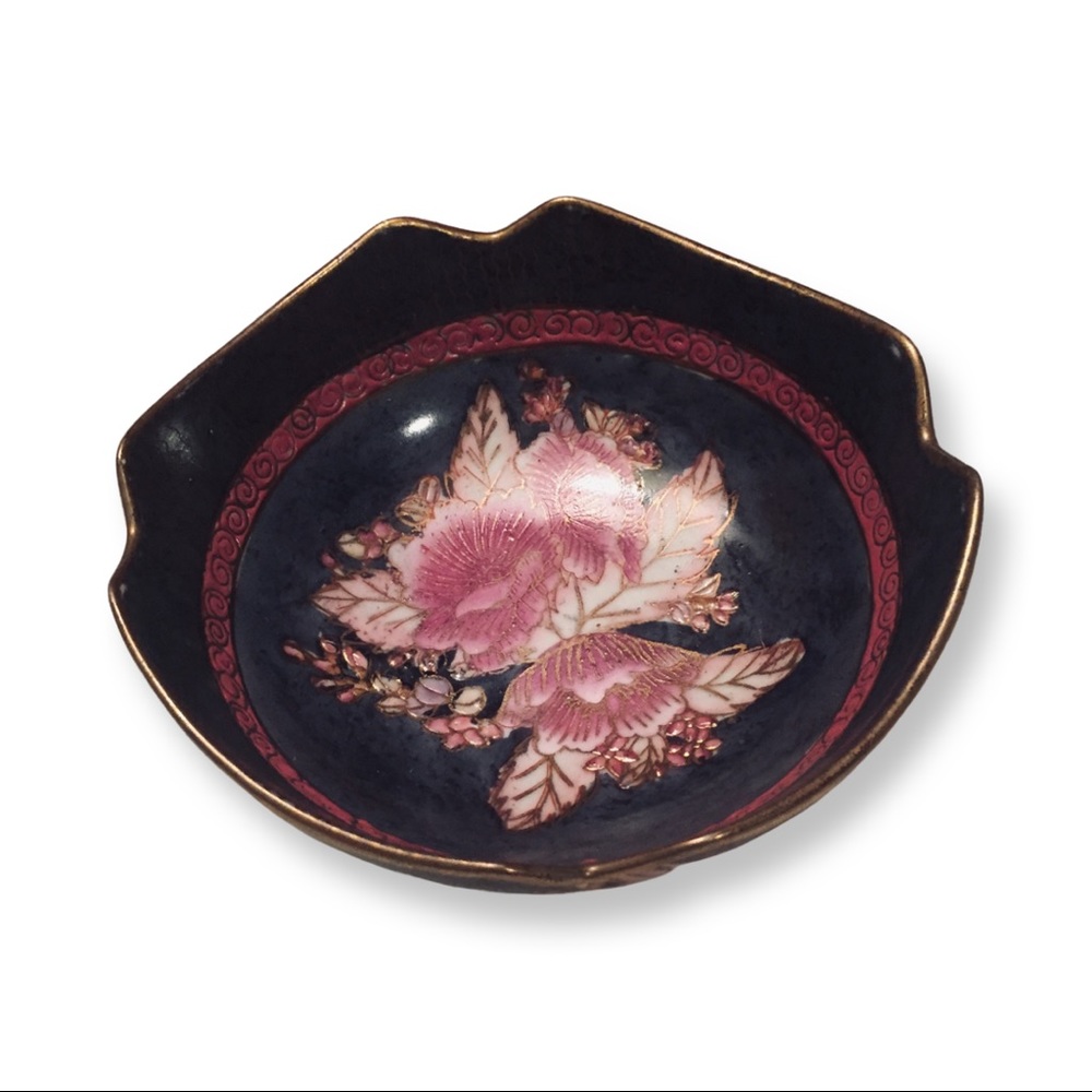 Hand Painted Decorative Gold Blue Pink Flower Bowl